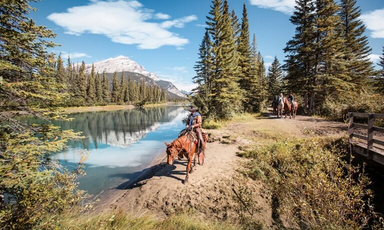 Horseback riding near the Bow River in Banff National Park