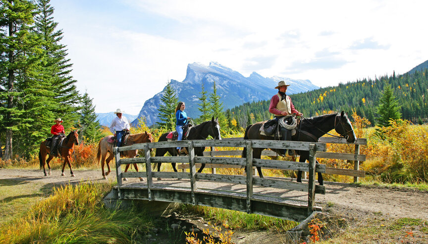 Rising across a bridge on the Bow River Ride in Banff