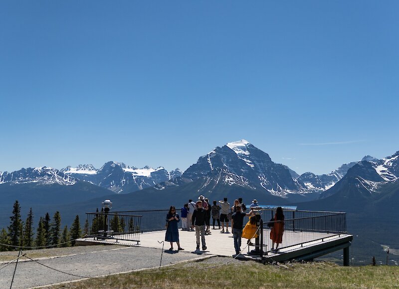 The Lake Louise Ski Resort viewing platform overlooking the Mountains of Banff National Park