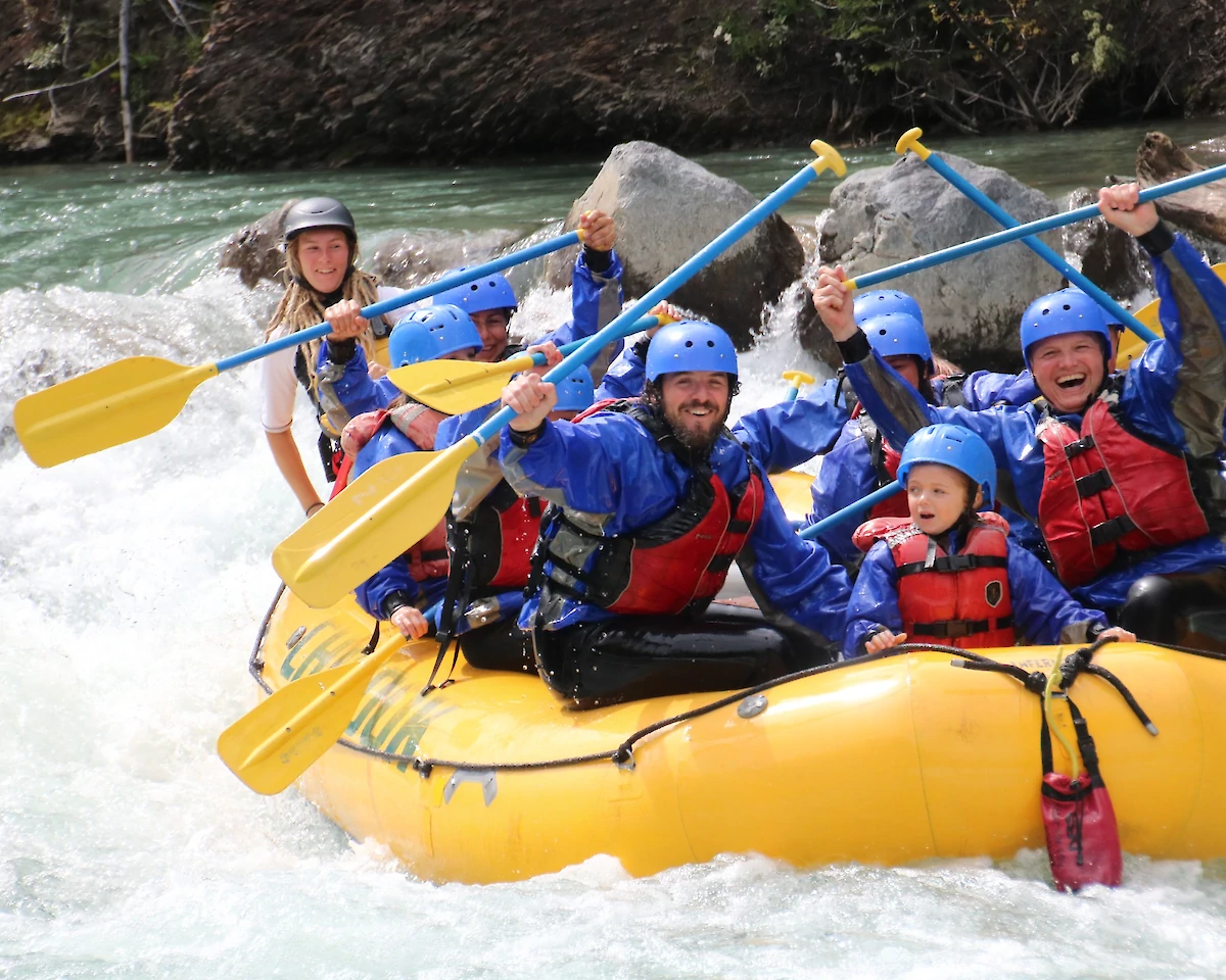 Enjoying the family raft trip on the Kananaskis River