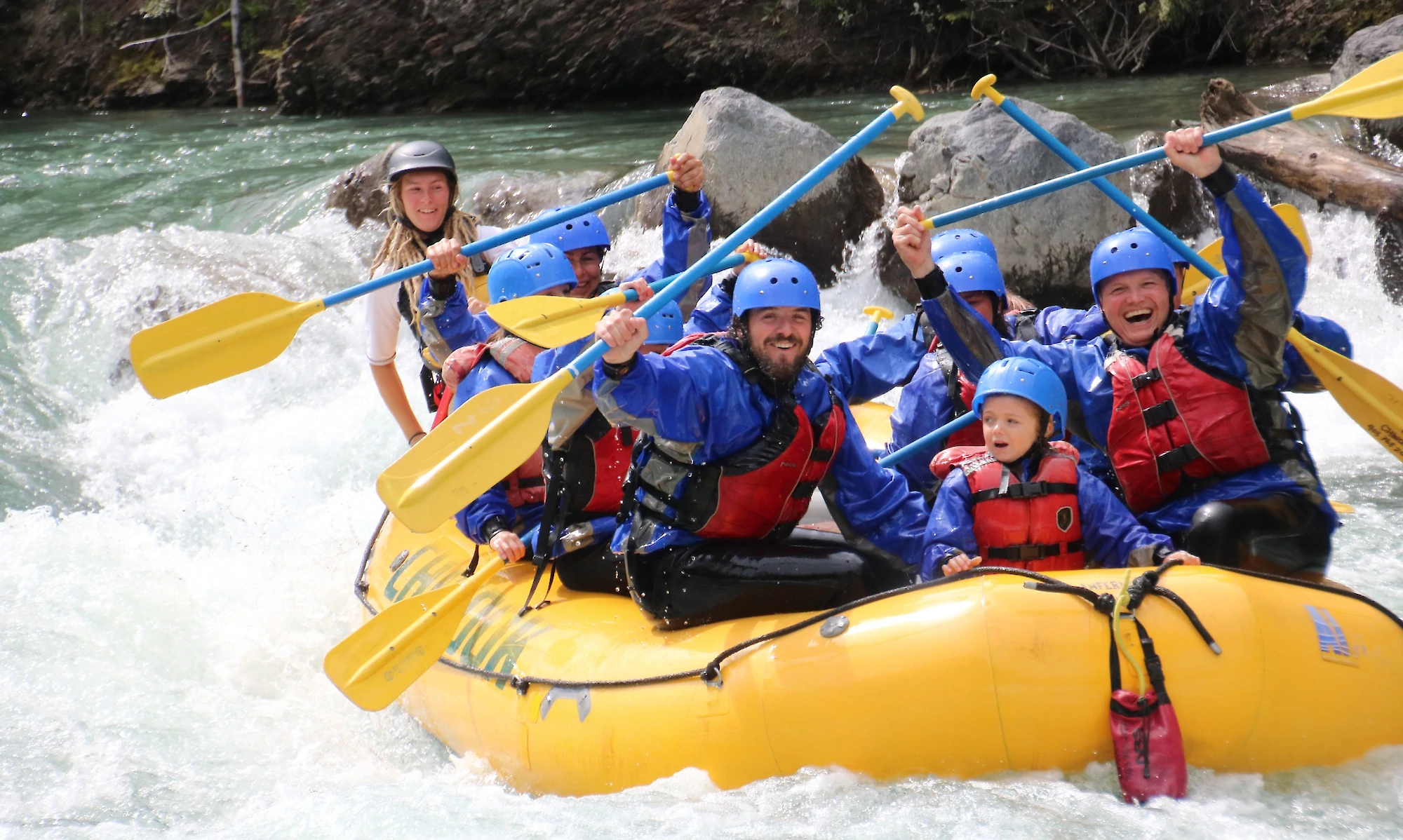 Enjoying the family raft trip on the Kananaskis River