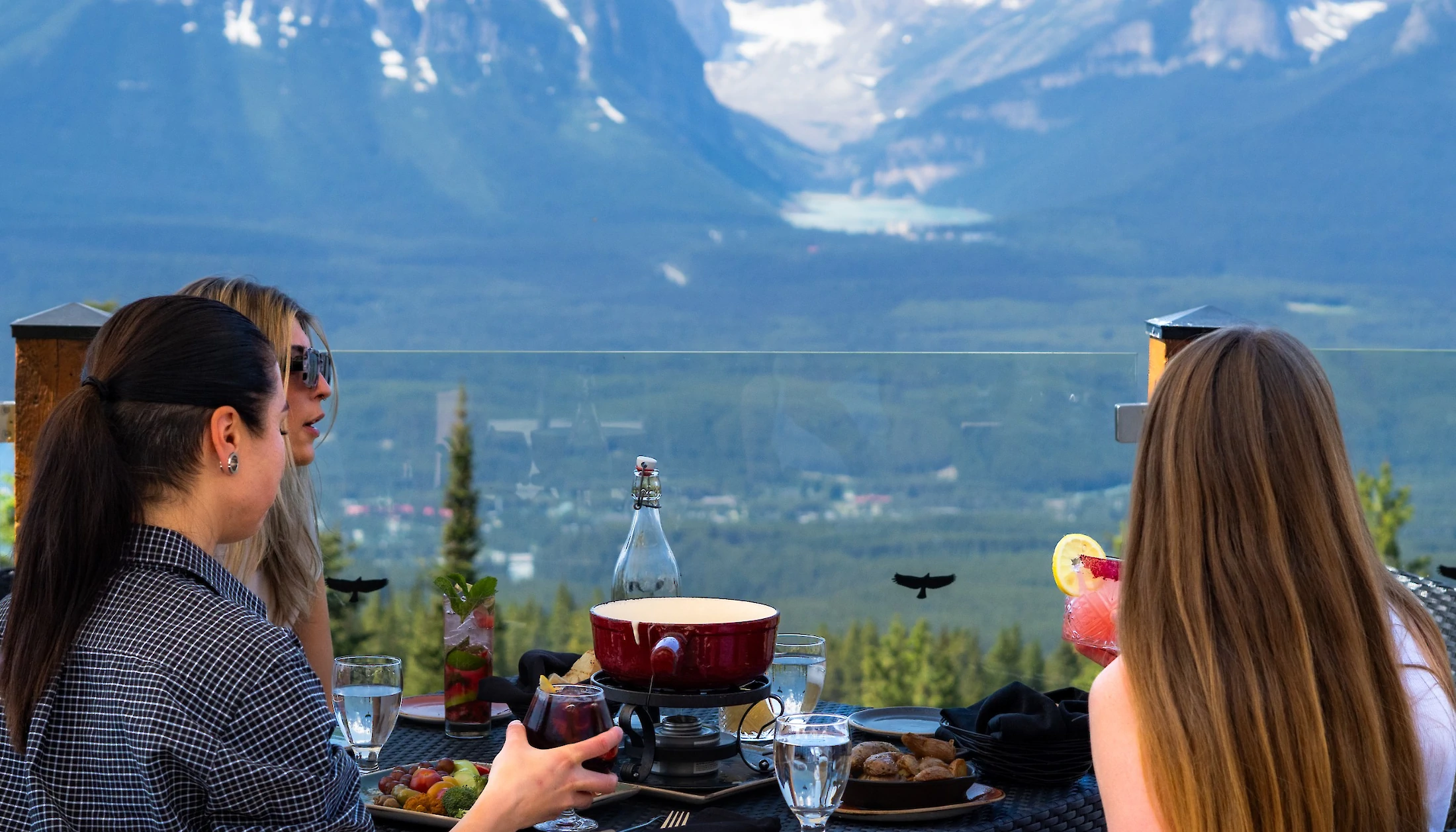 Fondue at Whitehorn Lodge at Lake Louise with views of Lake Louise Lake