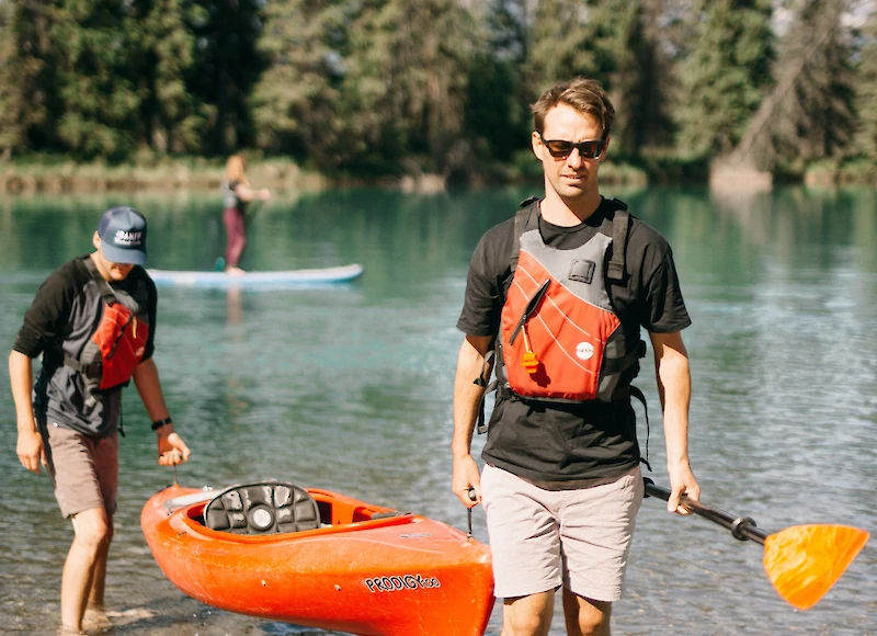 Kayakers heading back to shore after a paddle