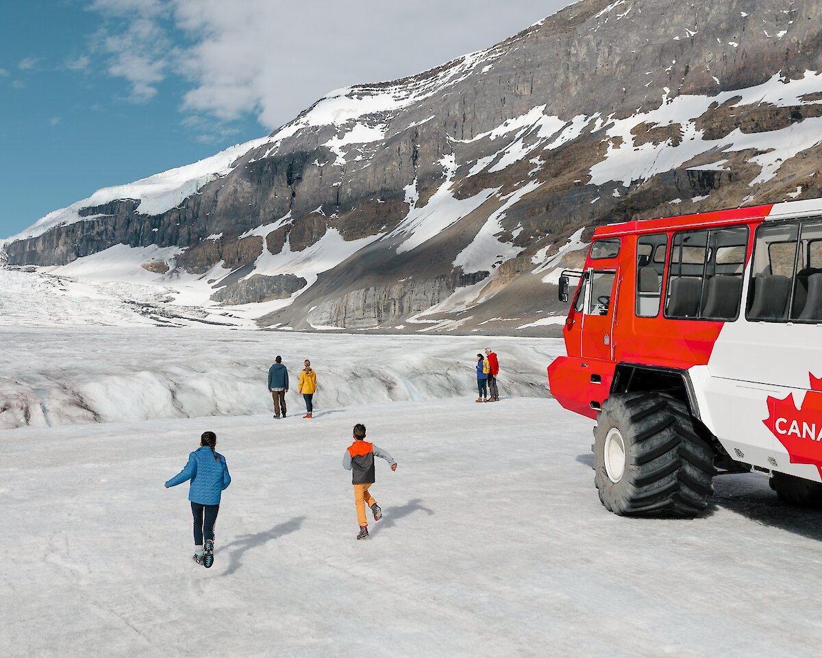 People on a Glacier at the Columbia Icefields after getting off the Ice Explorer
