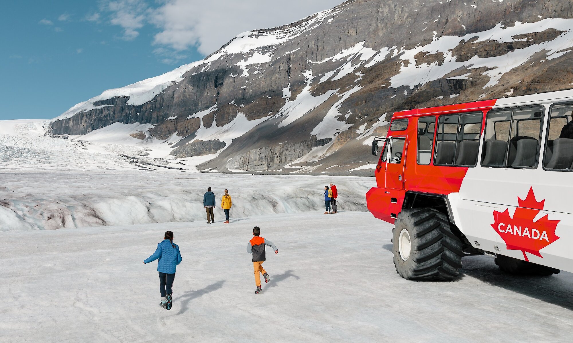People on a Glacier at the Columbia Icefields after getting off the Ice Explorer