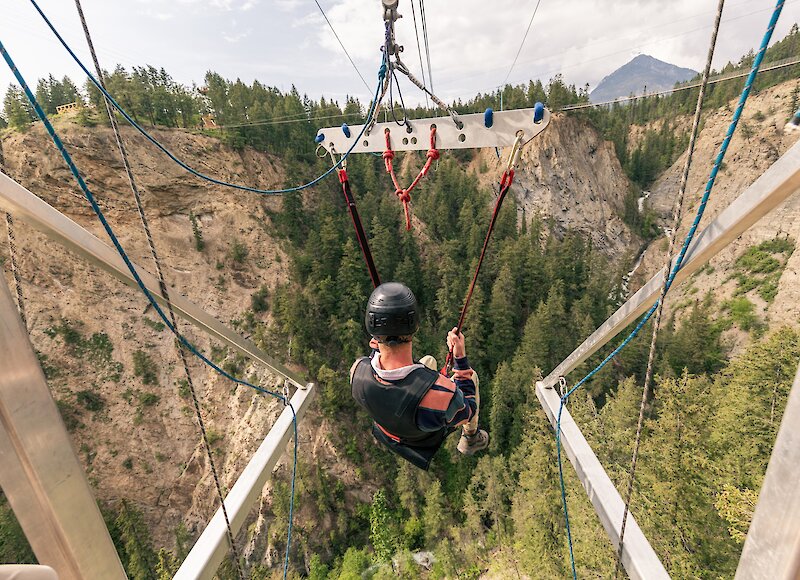 Getting ready to zipline at the Golden Skybridge