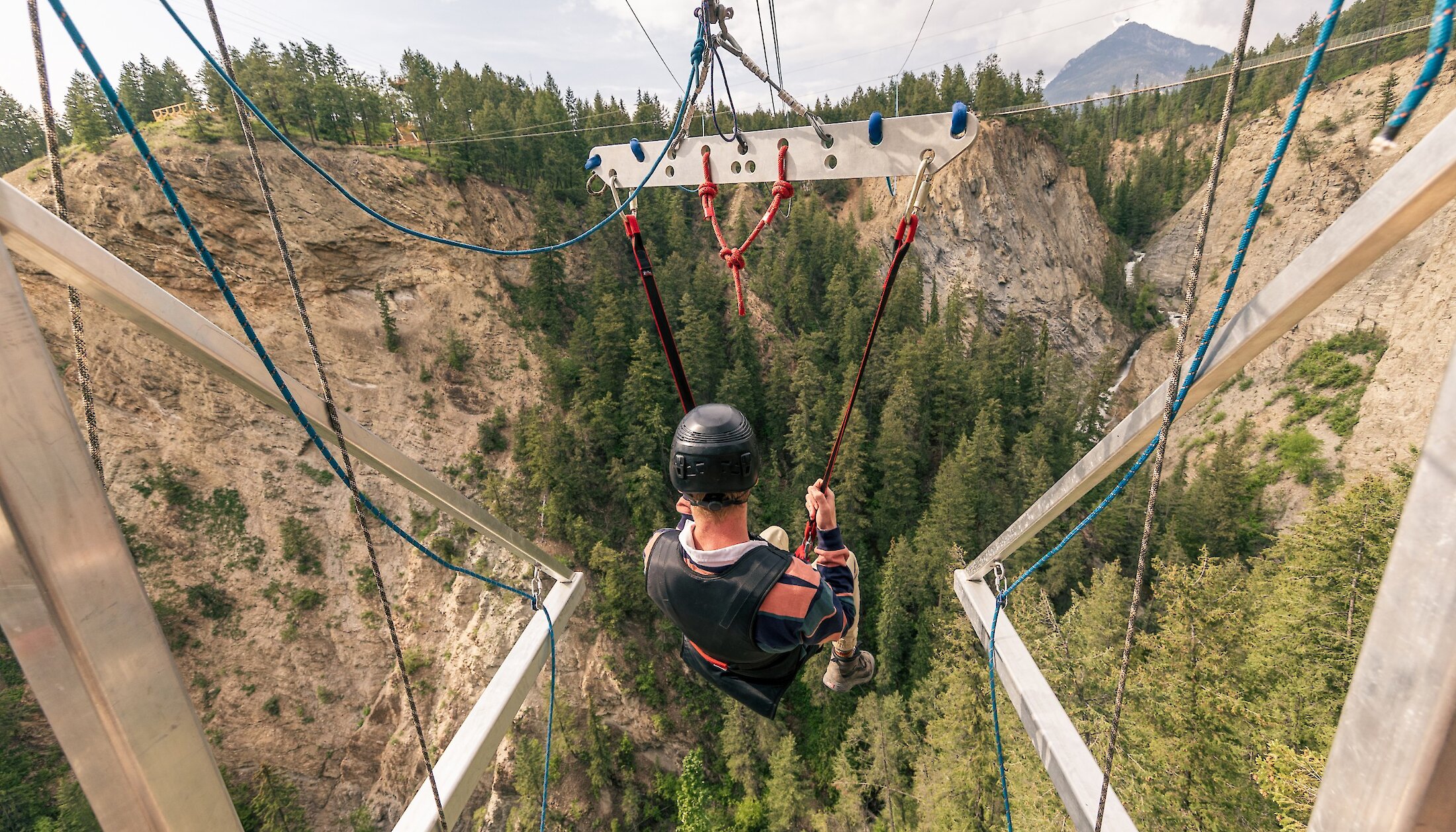 Getting ready to zipline at the Golden Skybridge