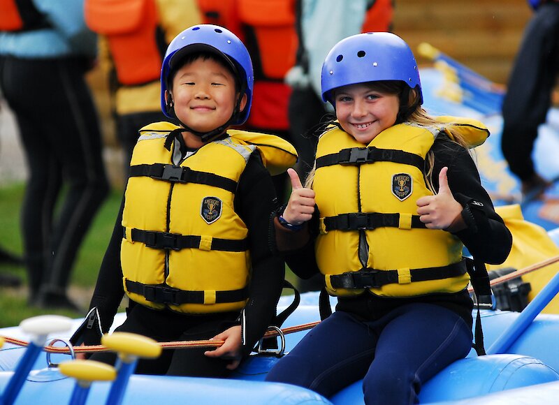 Little kids getting ready to raft on the Kicking Horse River