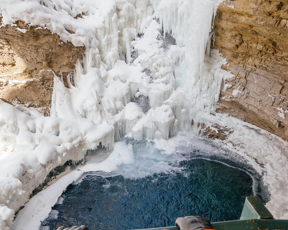 Checking out the ice falls at Johsnton Canyon