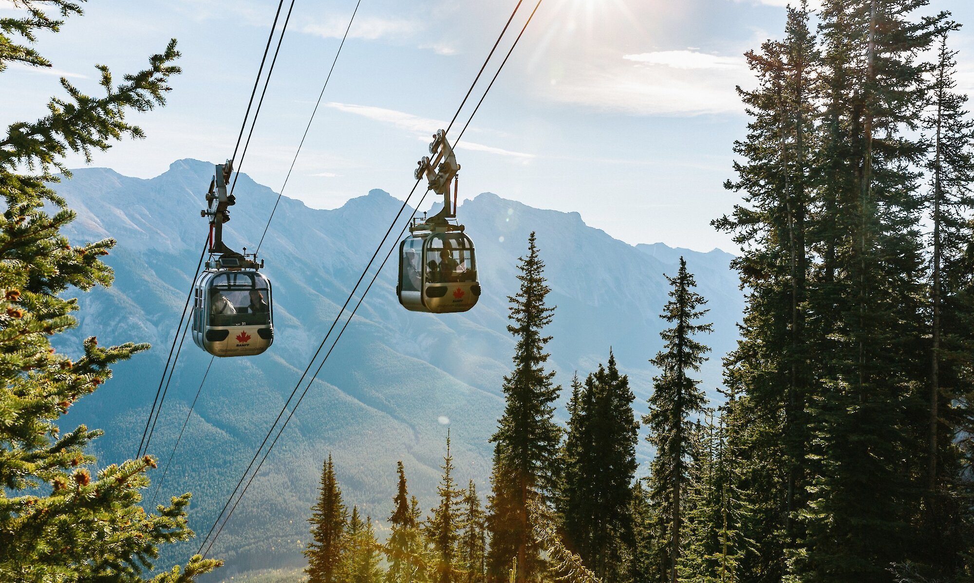 The Banff Gondola cabins riding to the top of Sulphur Mountain