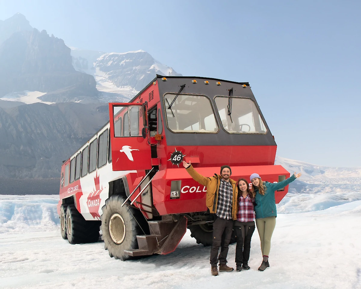 Posing in front of an Ice Explorer at the Columbia Icefield