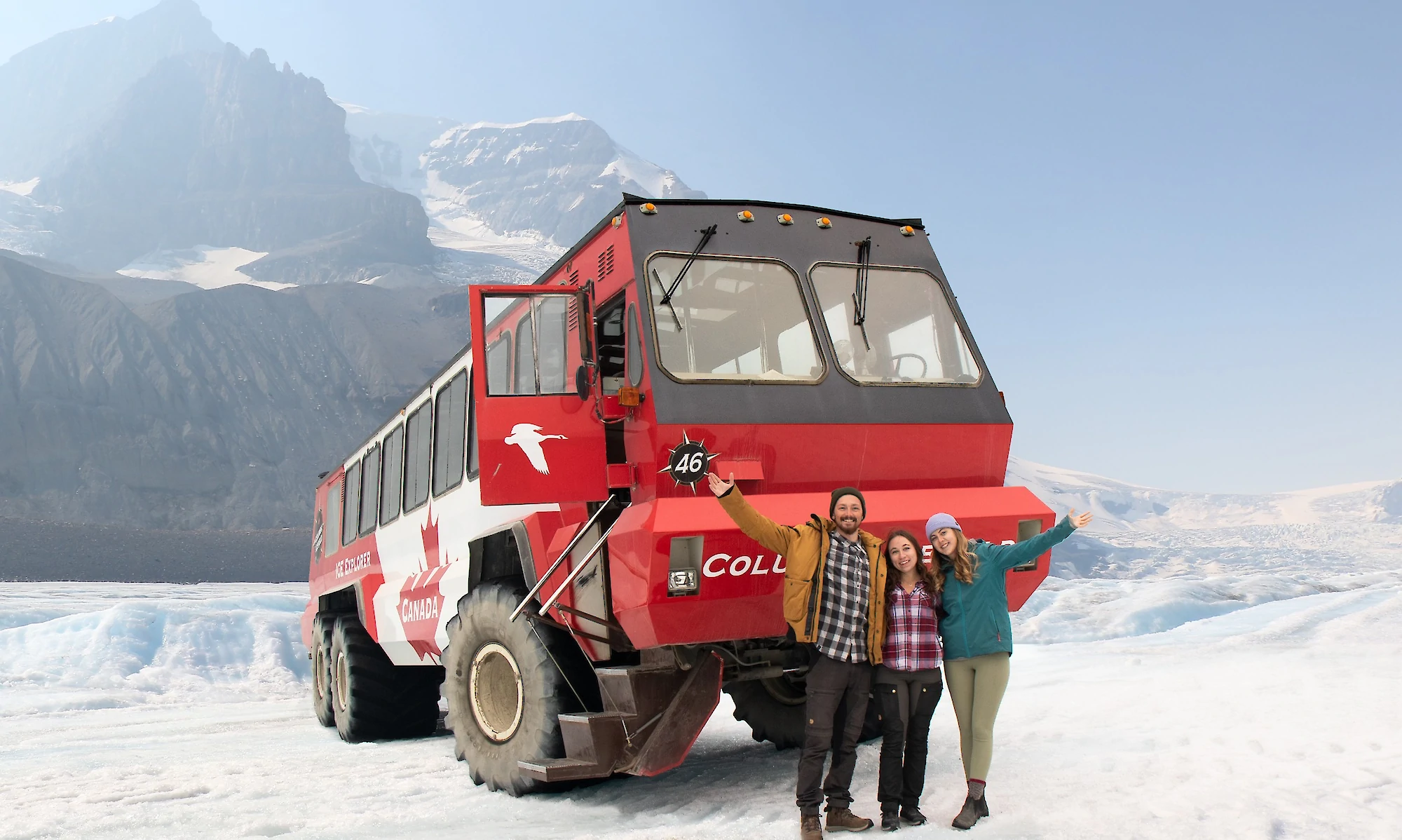 Posing in front of an Ice Explorer at the Columbia Icefield