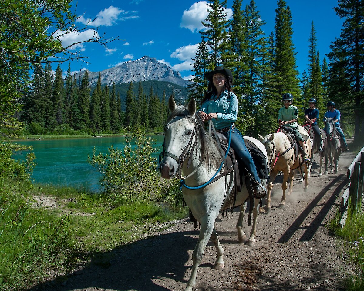 Enjoying a horse trail ride in Banff