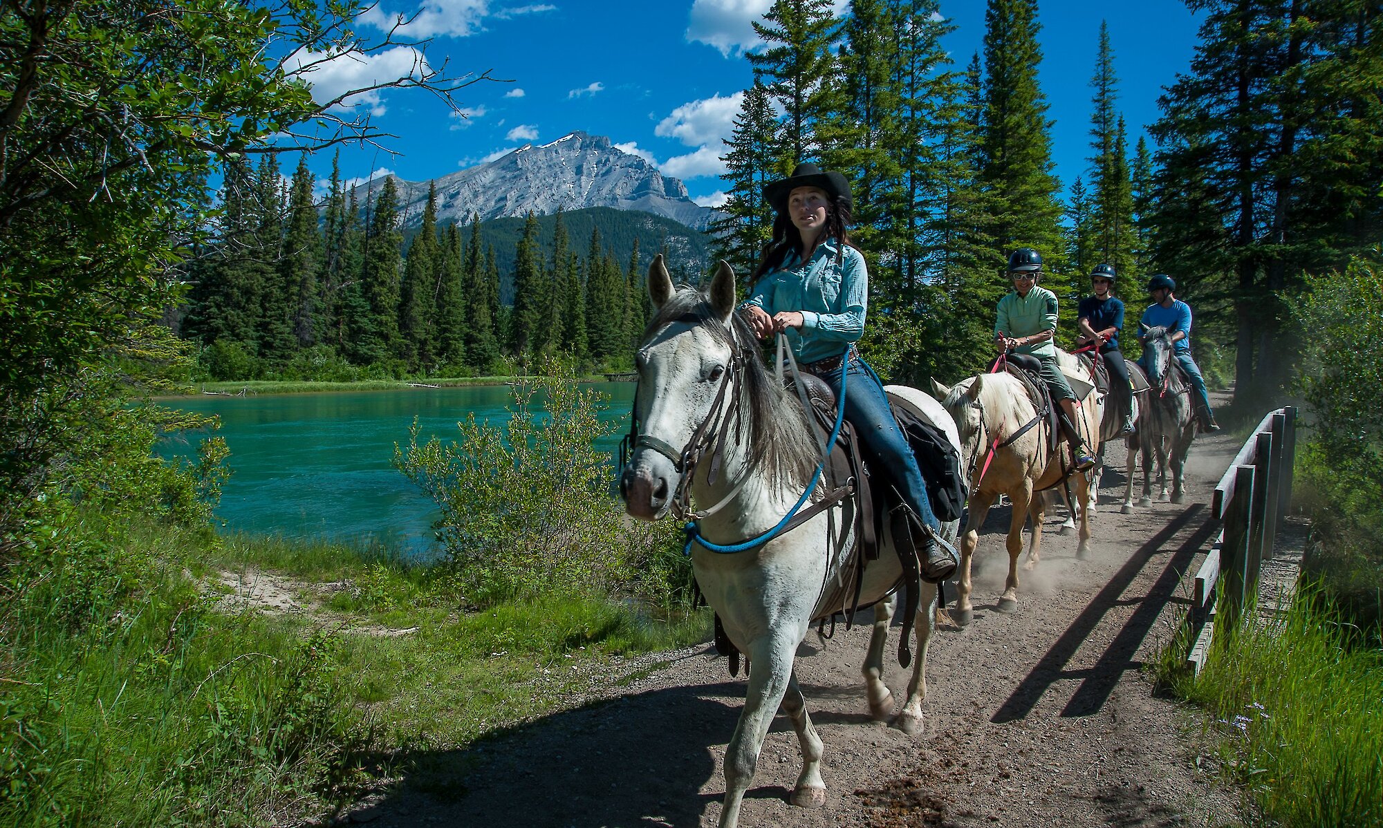 Enjoying a horse trail ride in Banff